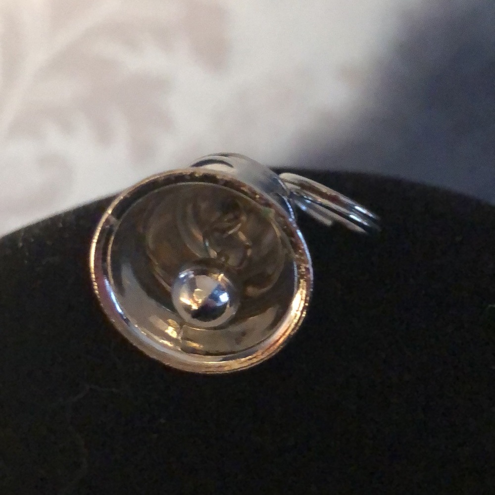 Tiny Silver Bell Charm With Fancy Scroll Work 3/4… - image 2